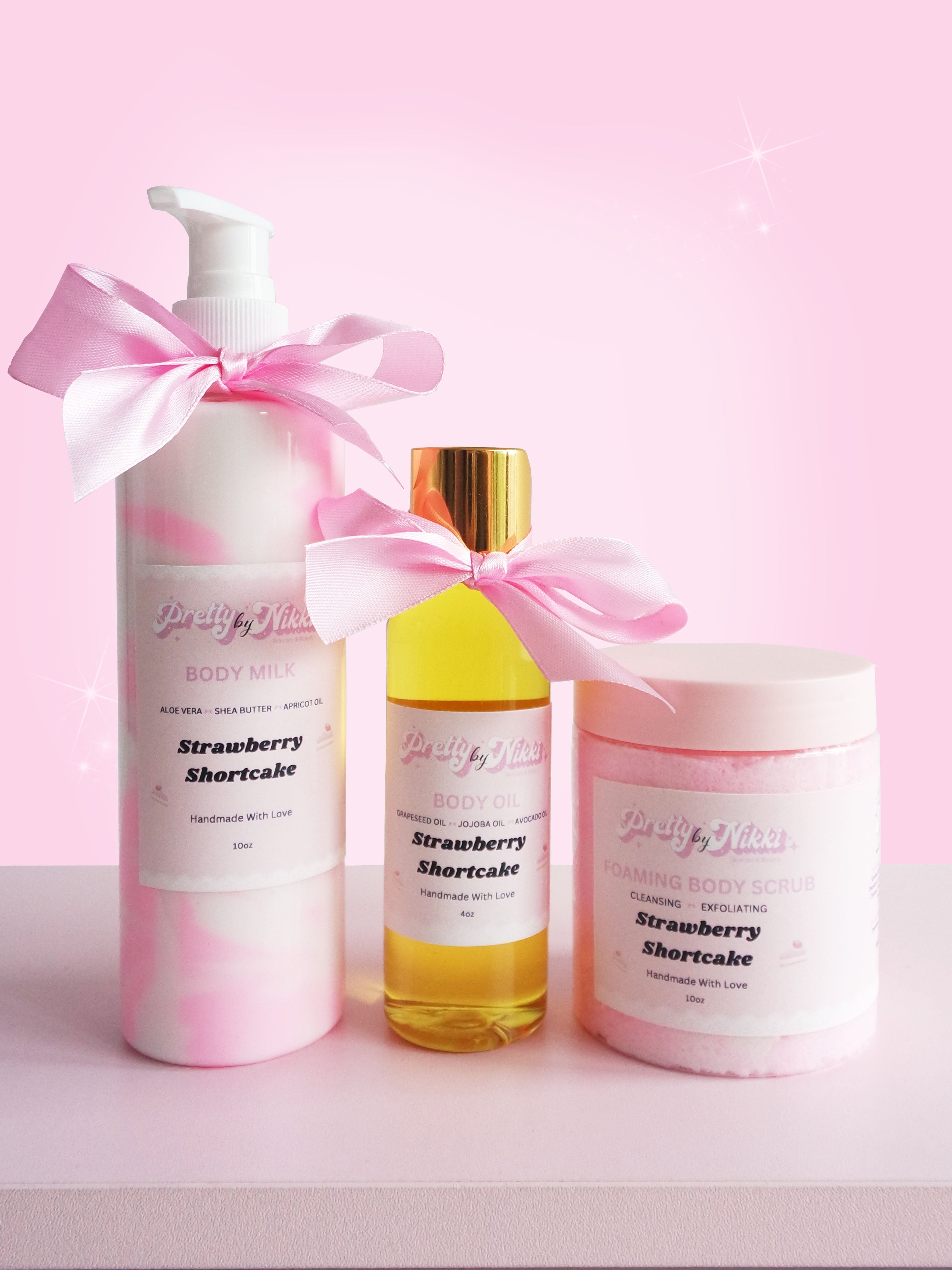 Strawberry Shortcake Body Milk, Body Oil, Body Scrub Set