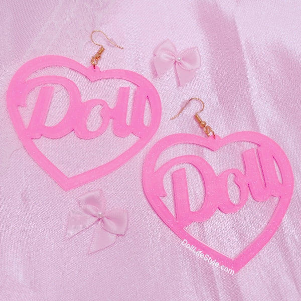 Pink Glitter Doll Earrings