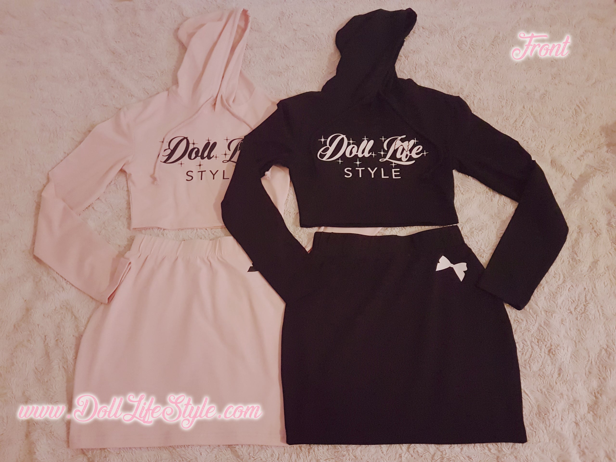 Pink Doll Life Crop Top Hoodie & Skirt Set