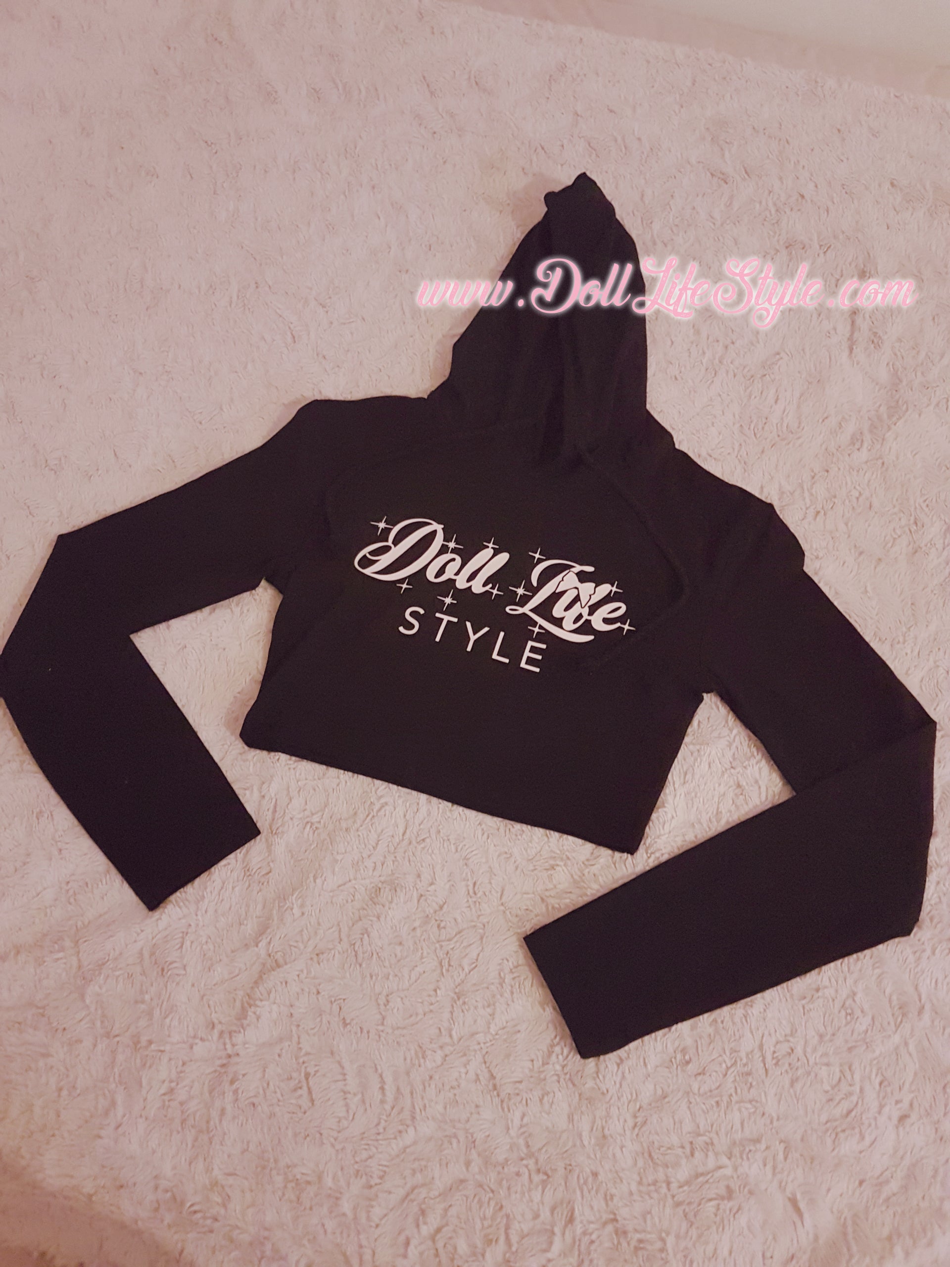 Black Doll Life Crop Top Hoodie & Skirt Set