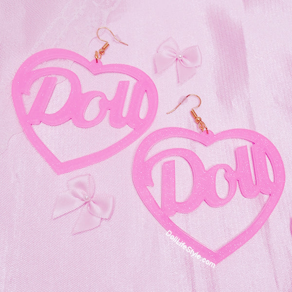 Pink Glitter Doll Earrings