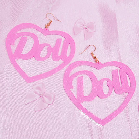 Pink Glitter Doll Earrings