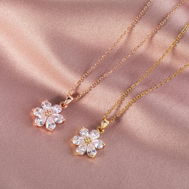 18k Rose Gold Plating Rhinestone Crystal Cherry Blossom Pendant 🌸