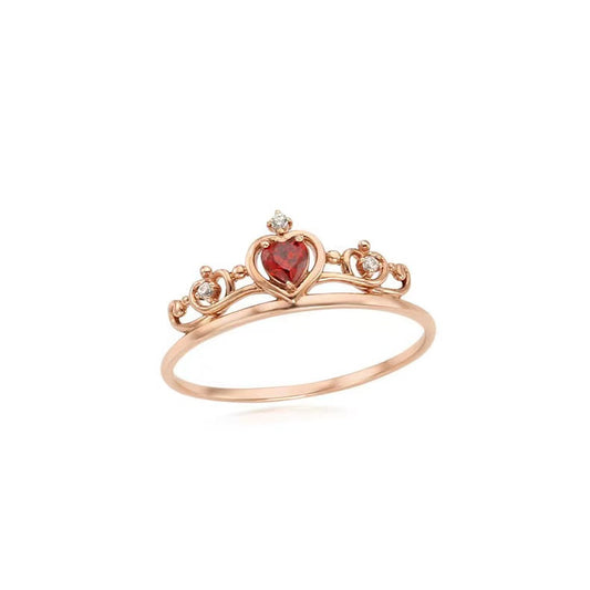 Ruby Heart Diamond Princess Crown Ring 👑