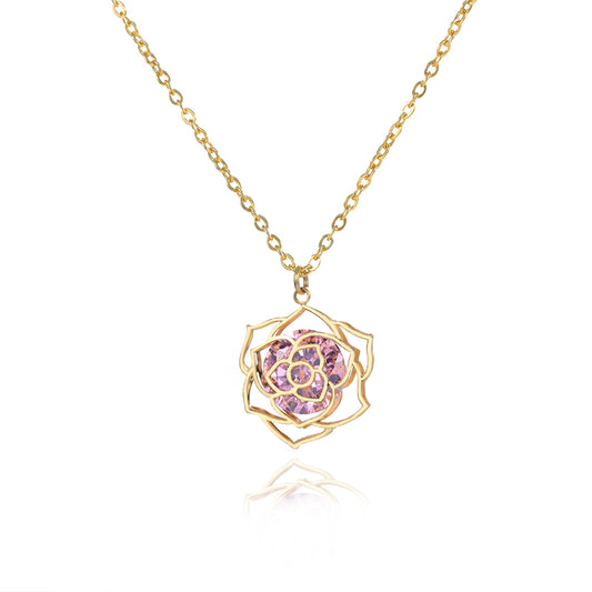 Pink 18k Gold Plated Rose Pendant Necklace🌹