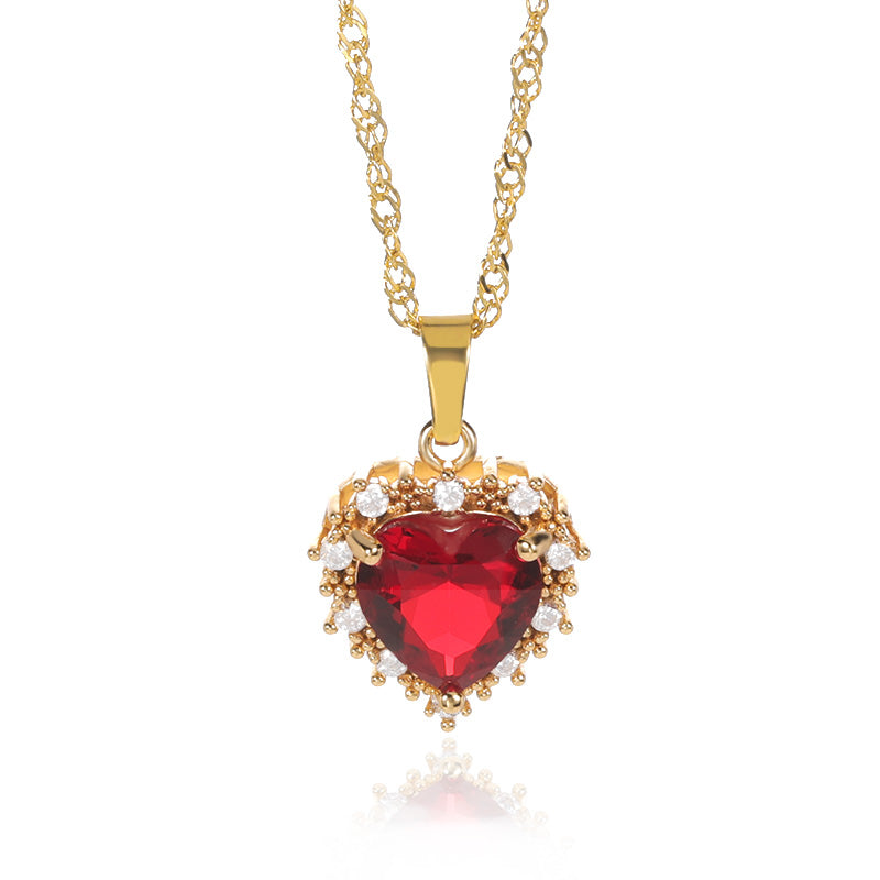 18k Gold Plated Princess Red Heart Necklace 👑