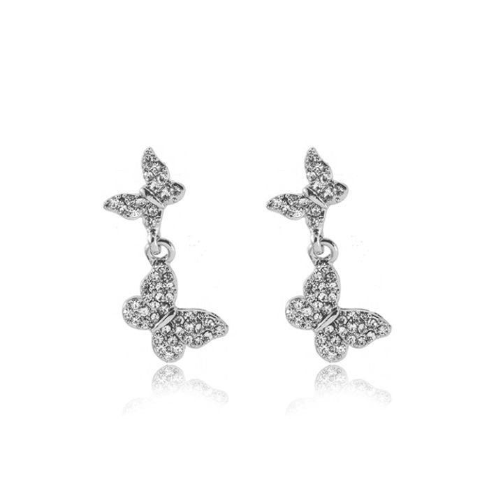 Sweet Rhinestone Butterfly Earrings🦋 (SILVER)