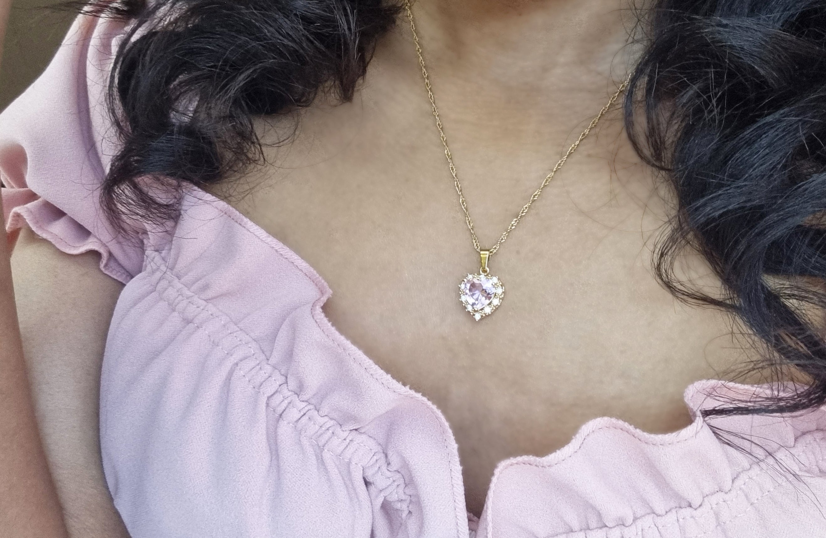 18k Gold Plated Princess Pink Heart Necklace 👑