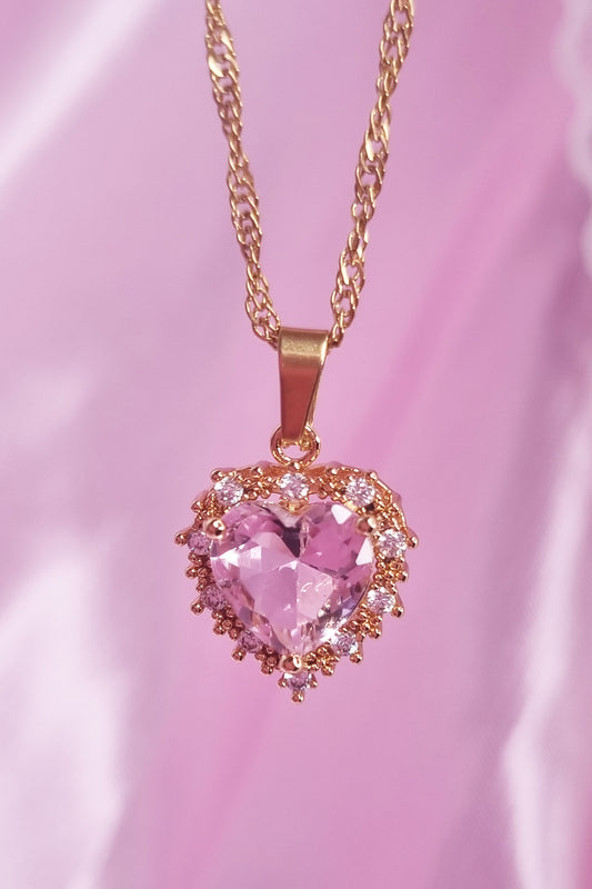 18k Gold Plated Princess Pink Heart Necklace 👑