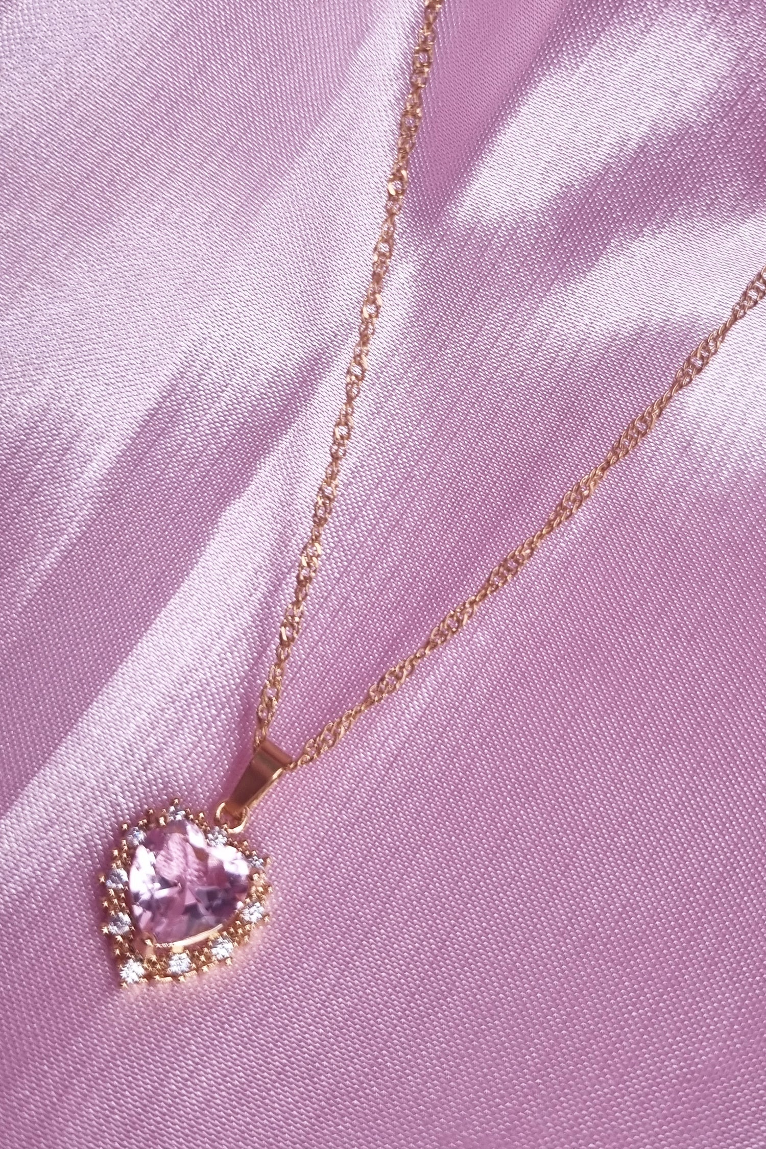 18k Gold Plated Princess Pink Heart Necklace 👑