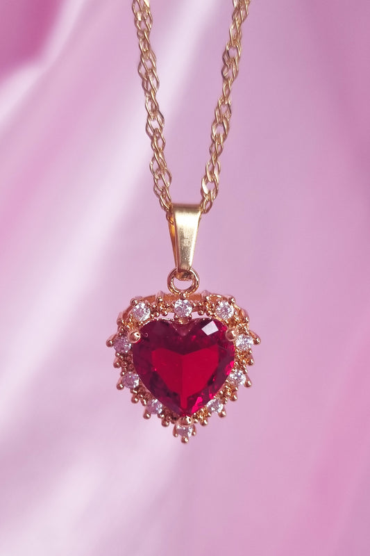 18k Gold Plated Princess Red Heart Necklace 👑