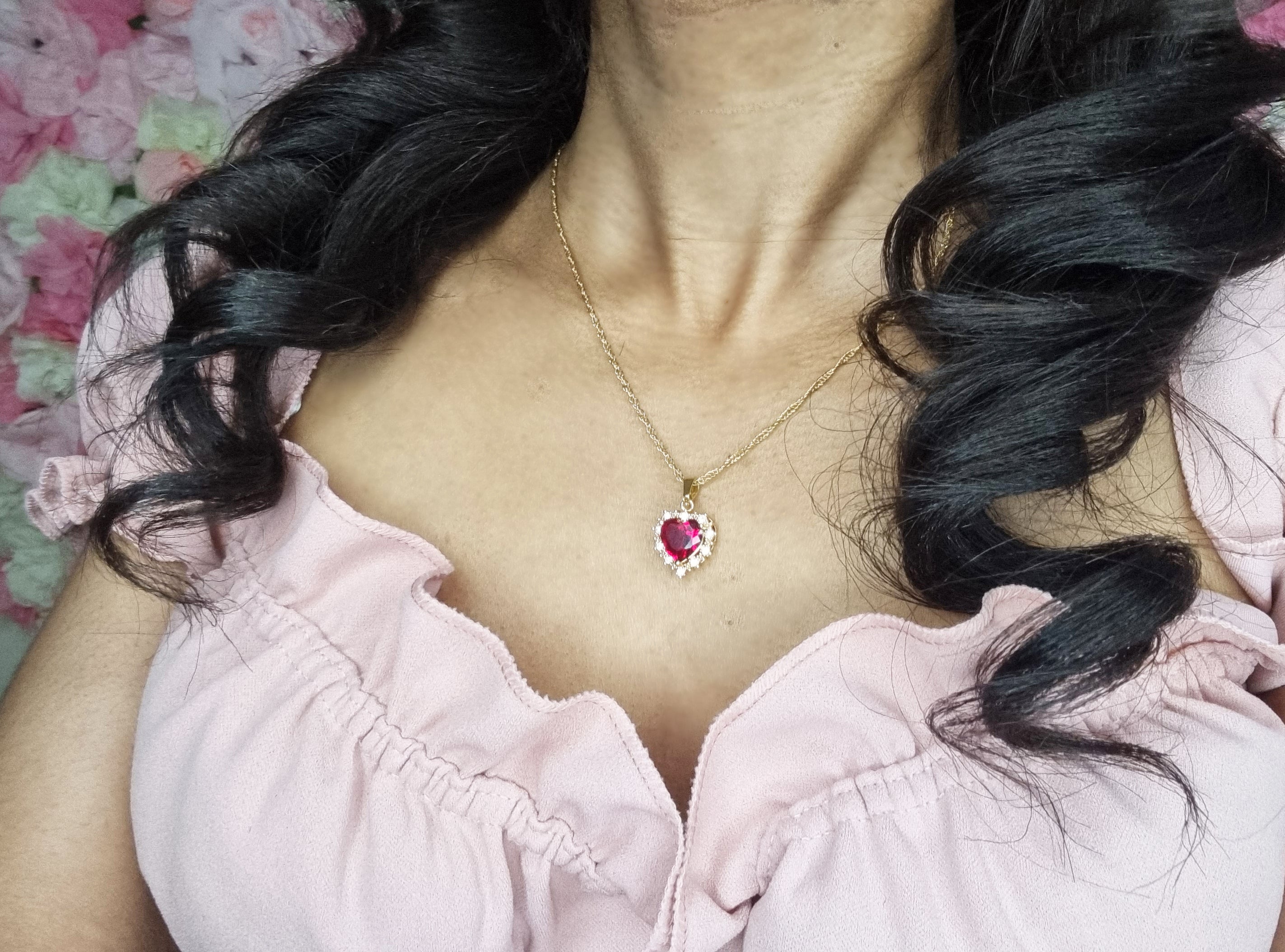 18k Gold Plated Princess Red Heart Necklace 👑