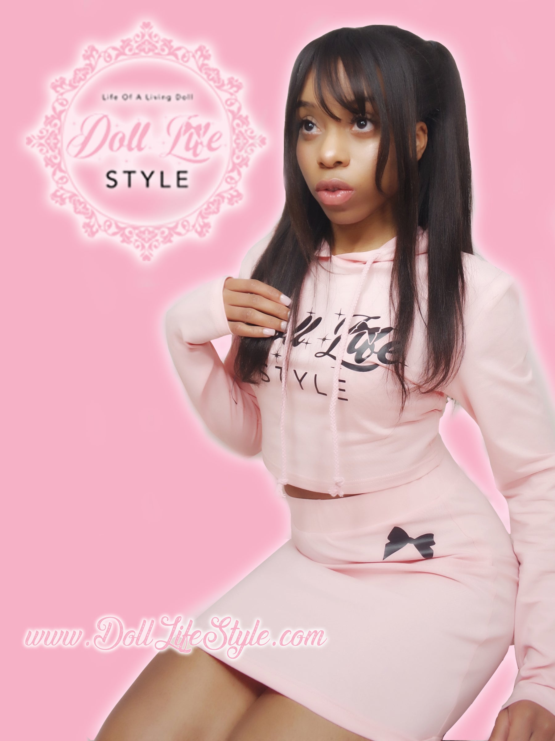 Pink Doll Life Crop Top Hoodie & Skirt Set